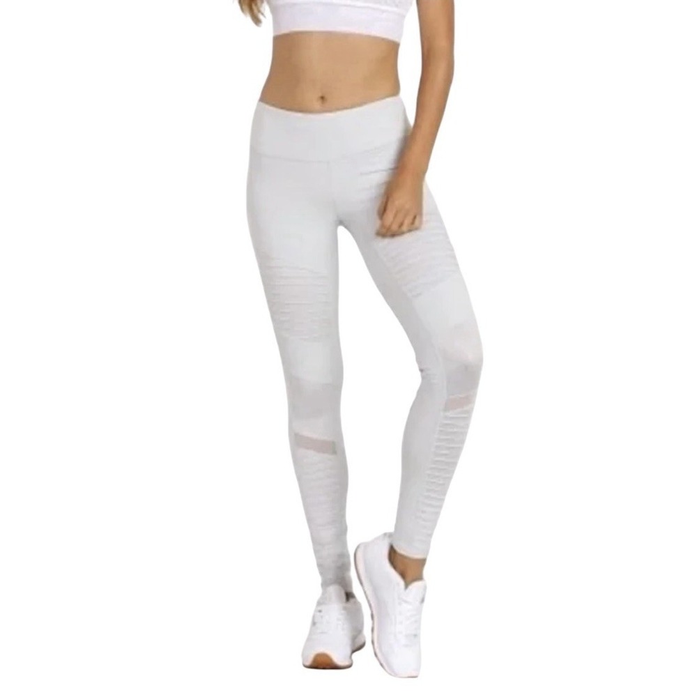 Alo Leggings Women's XS White High Waist Moto‎ Athleisure Workout Stretch